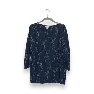 J. Jill Navy Blue Floral Embroidered 3/4 Sleeve Top